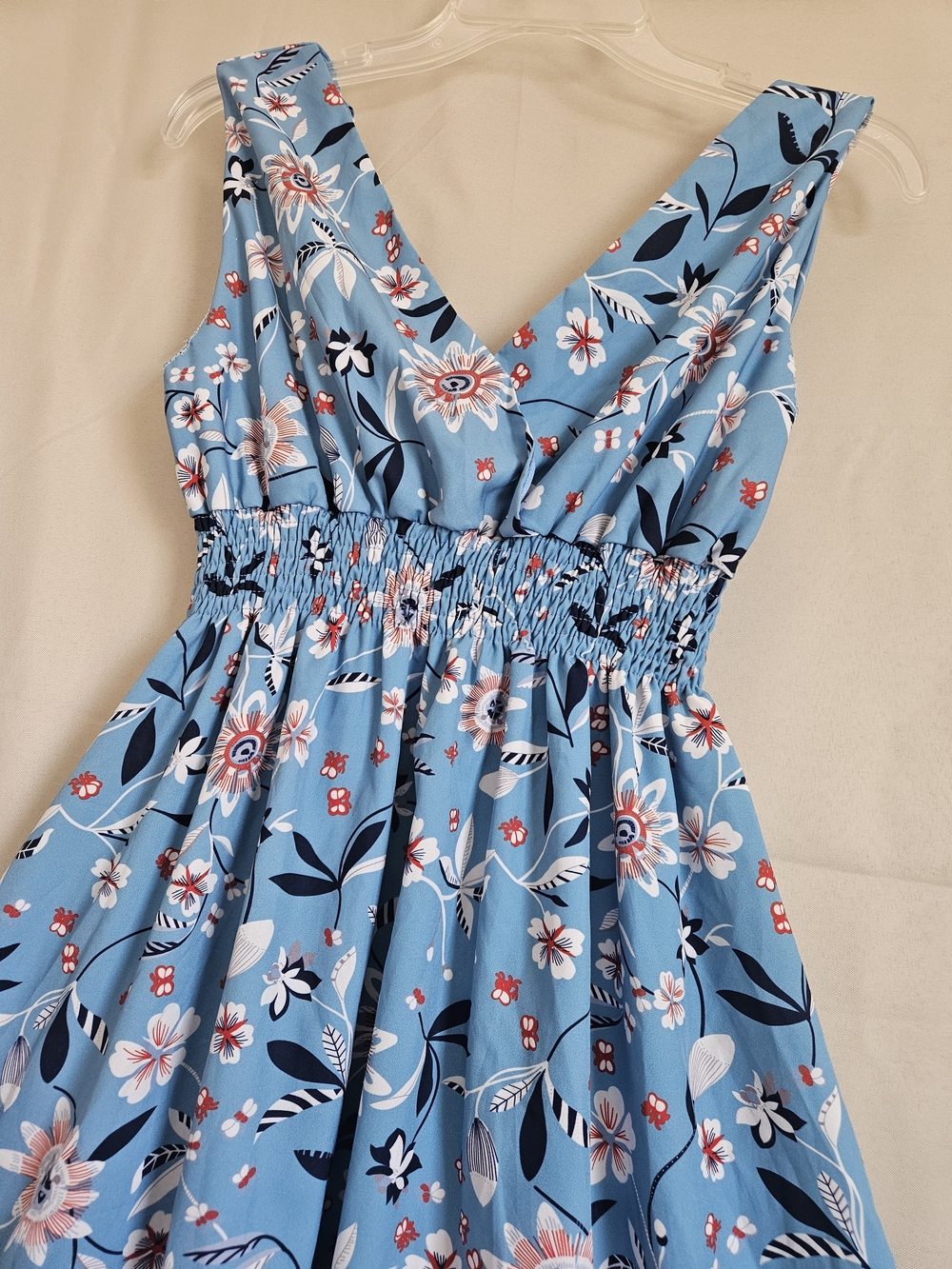 Blue Floral V-Neck Sleeveless Midi Dress M/L - Picture 3 of 8